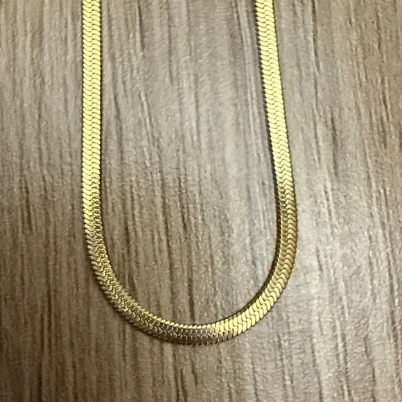 Elegant Herringbone Necklace, Yellow Gold Plated Stainless Steel for Women. 18” - Picture 3 of 6